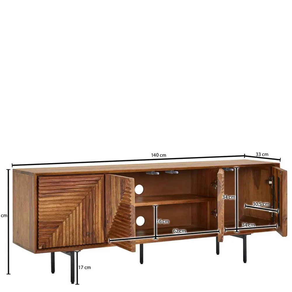 Wohnen Tv & Hifi-Möbel|Lowboards<4-türiges Massivholz Sideboard 140 cm breit - Surin