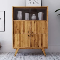 Wohnen Highboards|Vitrinen<6-türiges Mid Century Highboard aus Glas & Holz - Hardus