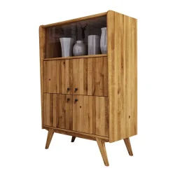 Wohnen Highboards|Vitrinen<6-türiges Mid Century Highboard aus Glas & Holz - Hardus