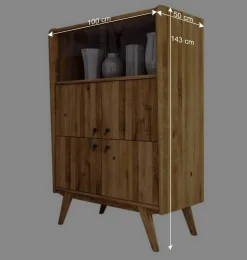 Wohnen Highboards|Vitrinen<6-türiges Mid Century Highboard aus Glas & Holz - Hardus
