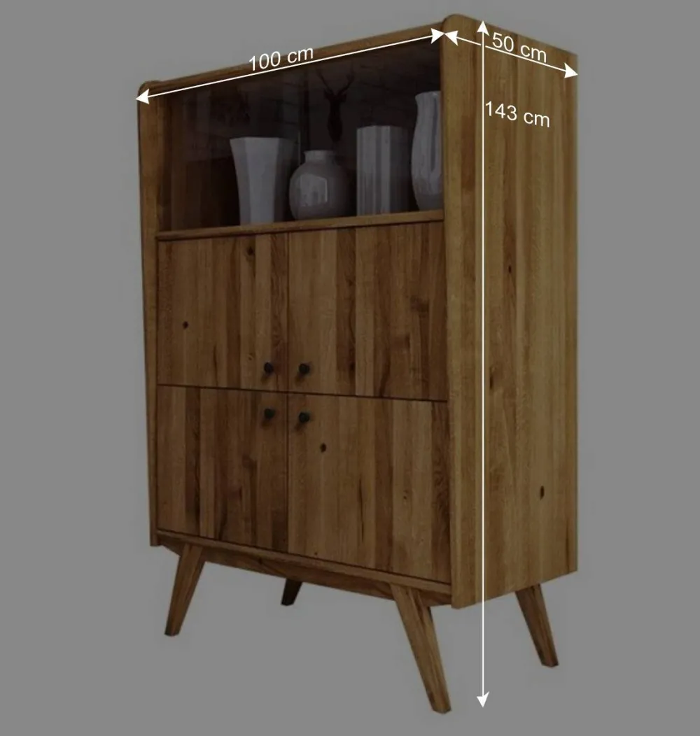 Wohnen Highboards|Vitrinen<6-türiges Mid Century Highboard aus Glas & Holz - Hardus