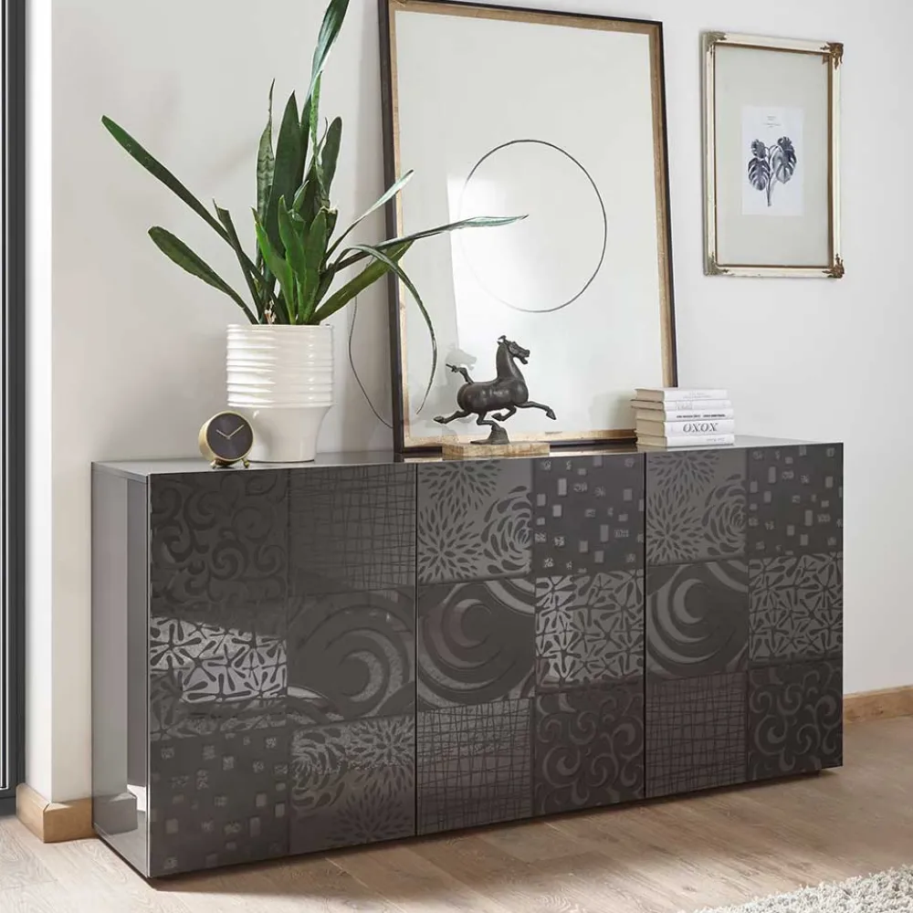 Wohnen Sideboards<3-türiges Sideboard in Grau Glanz lackiert - Ipatal