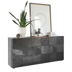 Wohnen Sideboards<3-türiges Sideboard in Grau Glanz lackiert - Ipatal