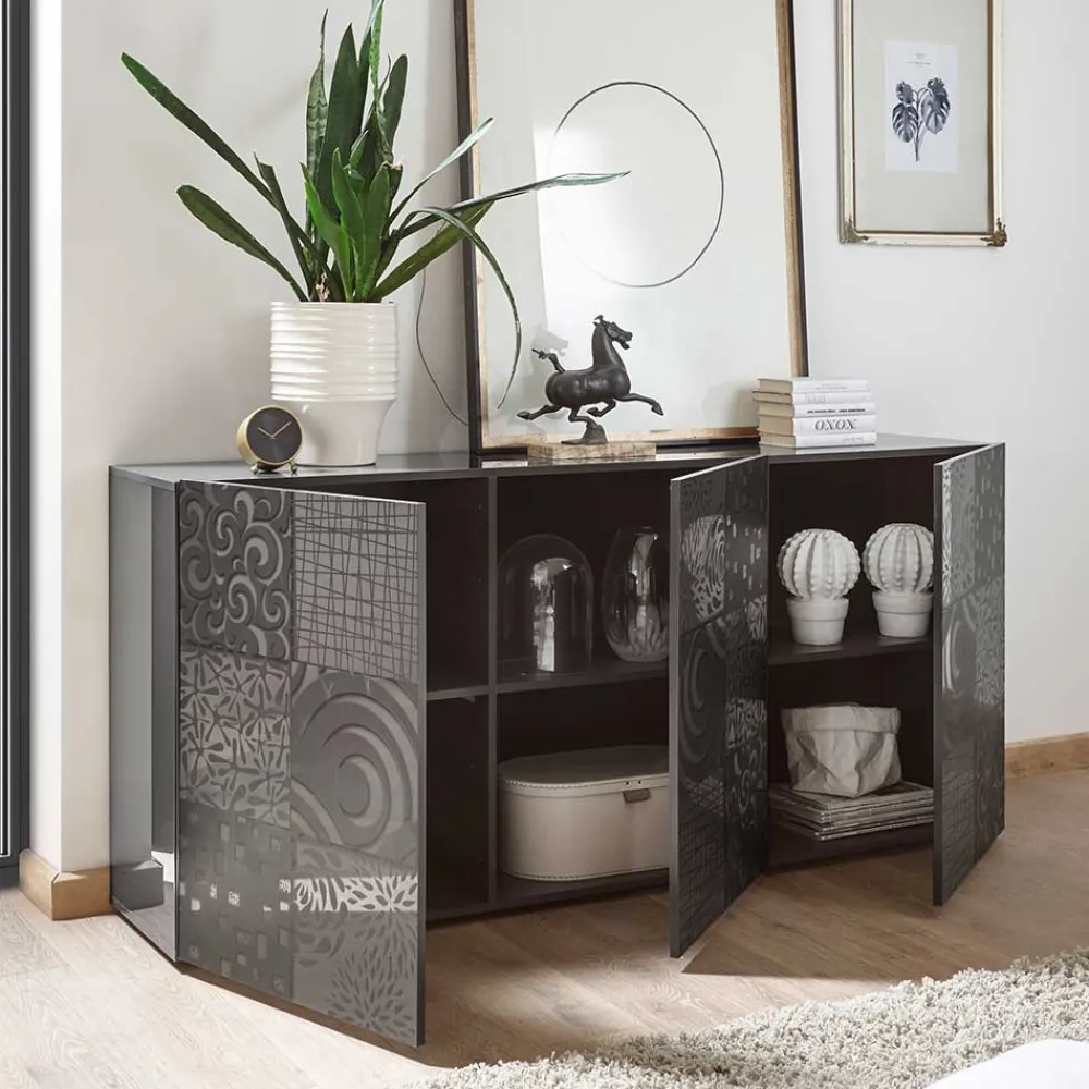 Wohnen Sideboards<3-türiges Sideboard in Grau Glanz lackiert - Ipatal