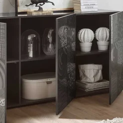Wohnen Sideboards<3-türiges Sideboard in Grau Glanz lackiert - Ipatal