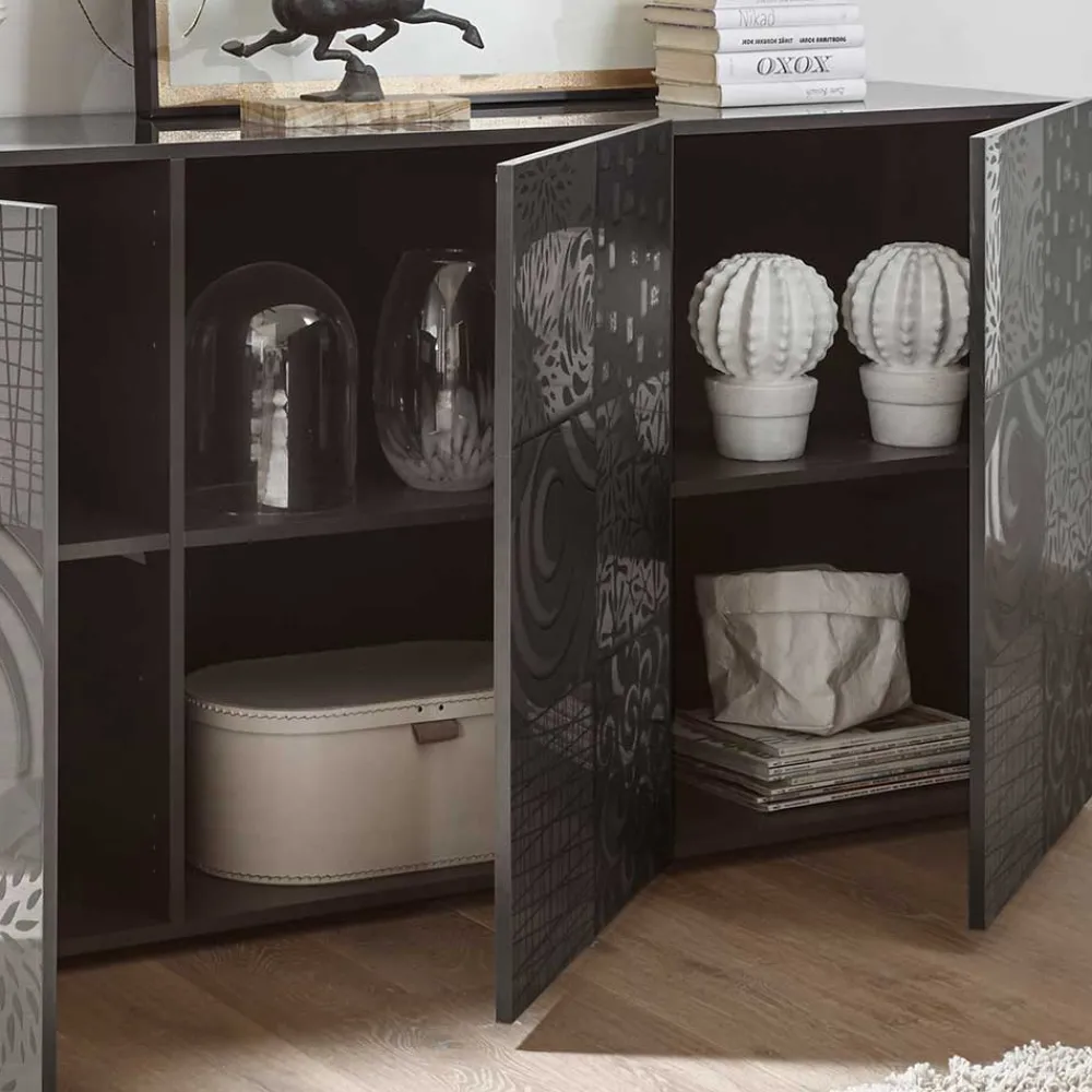 Wohnen Sideboards<3-türiges Sideboard in Grau Glanz lackiert - Ipatal