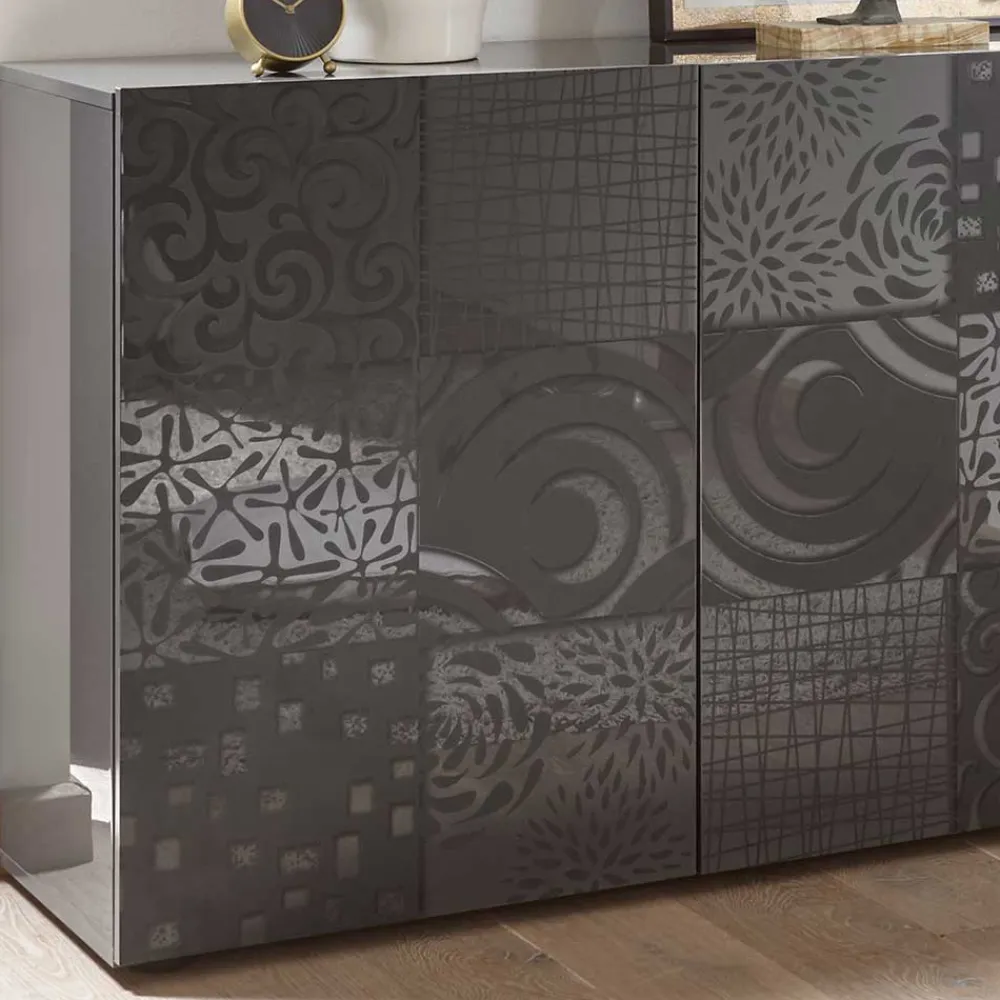 Wohnen Sideboards<3-türiges Sideboard in Grau Glanz lackiert - Ipatal