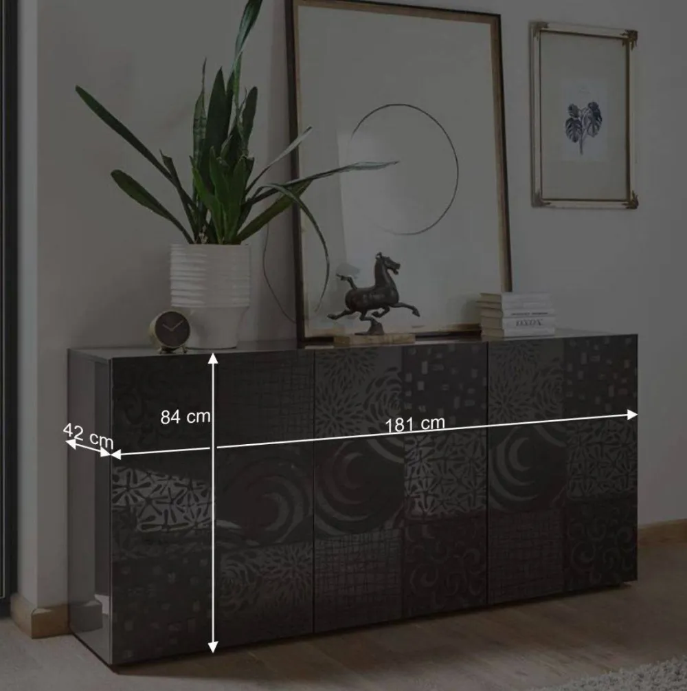 Wohnen Sideboards<3-türiges Sideboard in Grau Glanz lackiert - Ipatal