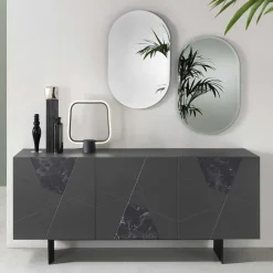 Wohnen Sideboards<3-türiges Sideboard mit Marmor Einsätzen Schwarz - Wakes