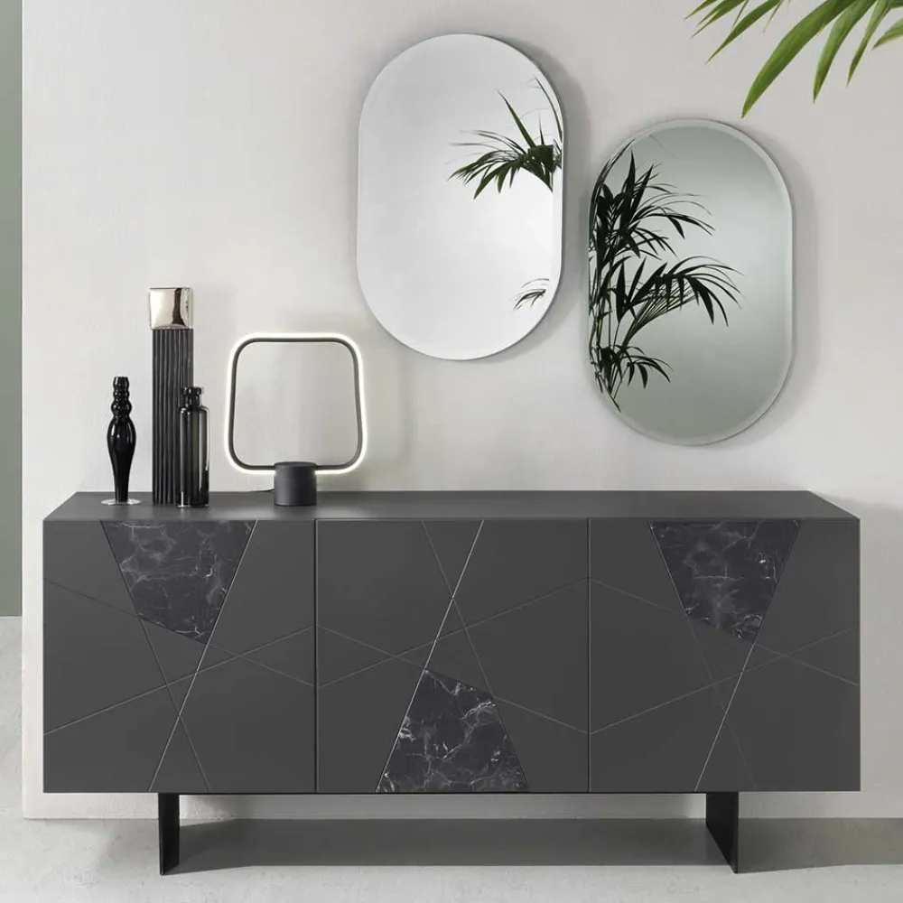 Wohnen Sideboards<3-türiges Sideboard mit Marmor Einsätzen Schwarz - Wakes