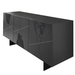 Wohnen Sideboards<3-türiges Sideboard mit Marmor Einsätzen Schwarz - Wakes