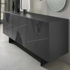 Wohnen Sideboards<3-türiges Sideboard mit Marmor Einsätzen Schwarz - Wakes
