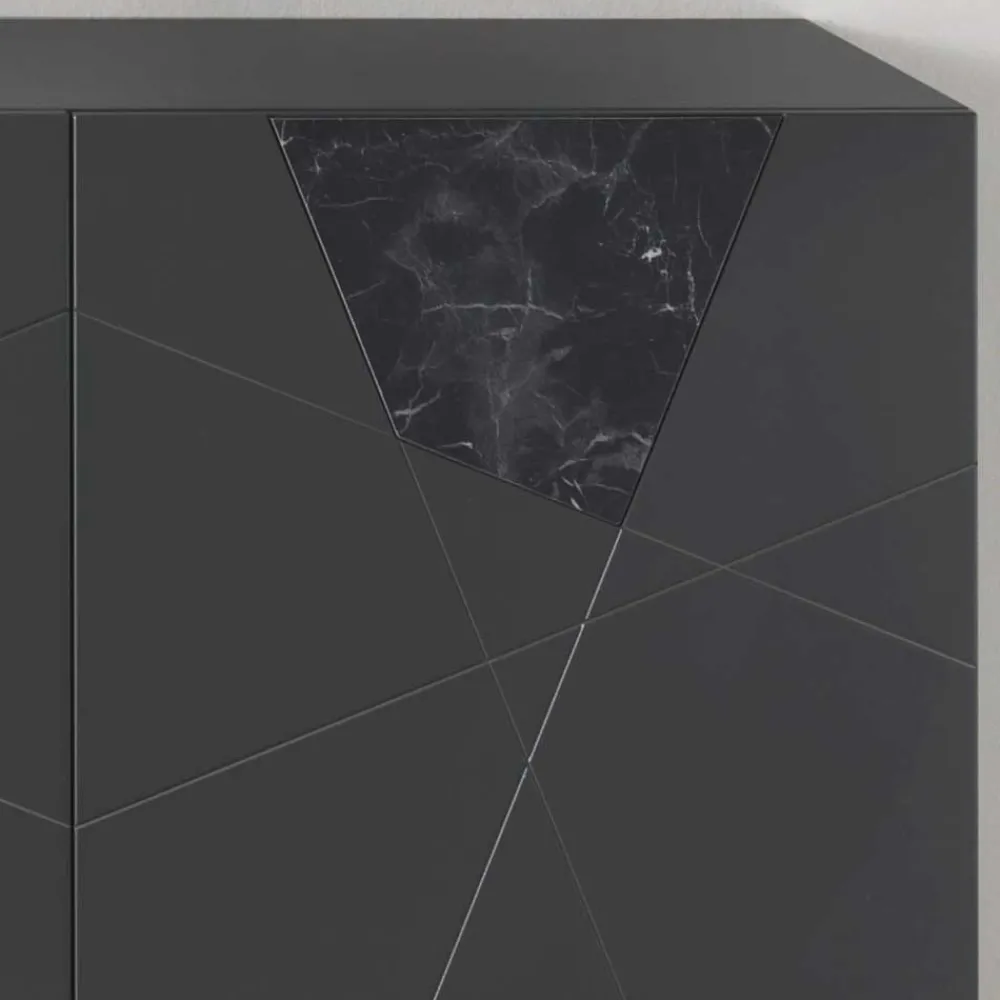 Wohnen Sideboards<3-türiges Sideboard mit Marmor Einsätzen Schwarz - Wakes