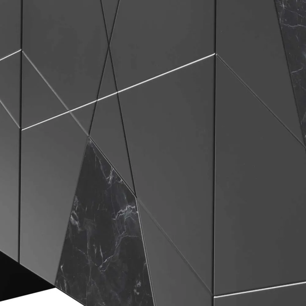 Wohnen Sideboards<3-türiges Sideboard mit Marmor Einsätzen Schwarz - Wakes