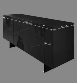Wohnen Sideboards<3-türiges Sideboard mit Marmor Einsätzen Schwarz - Wakes