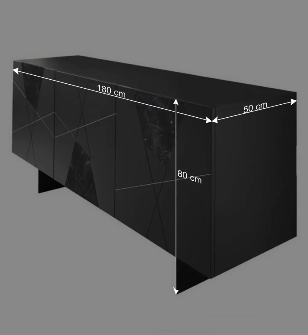 Wohnen Sideboards<3-türiges Sideboard mit Marmor Einsätzen Schwarz - Wakes