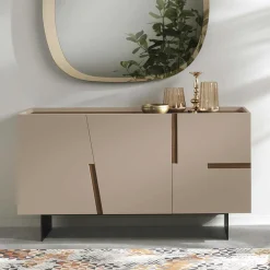 Wohnen Sideboards<3-türiges Sidebodard in Taupe und Teak - Cadiz
