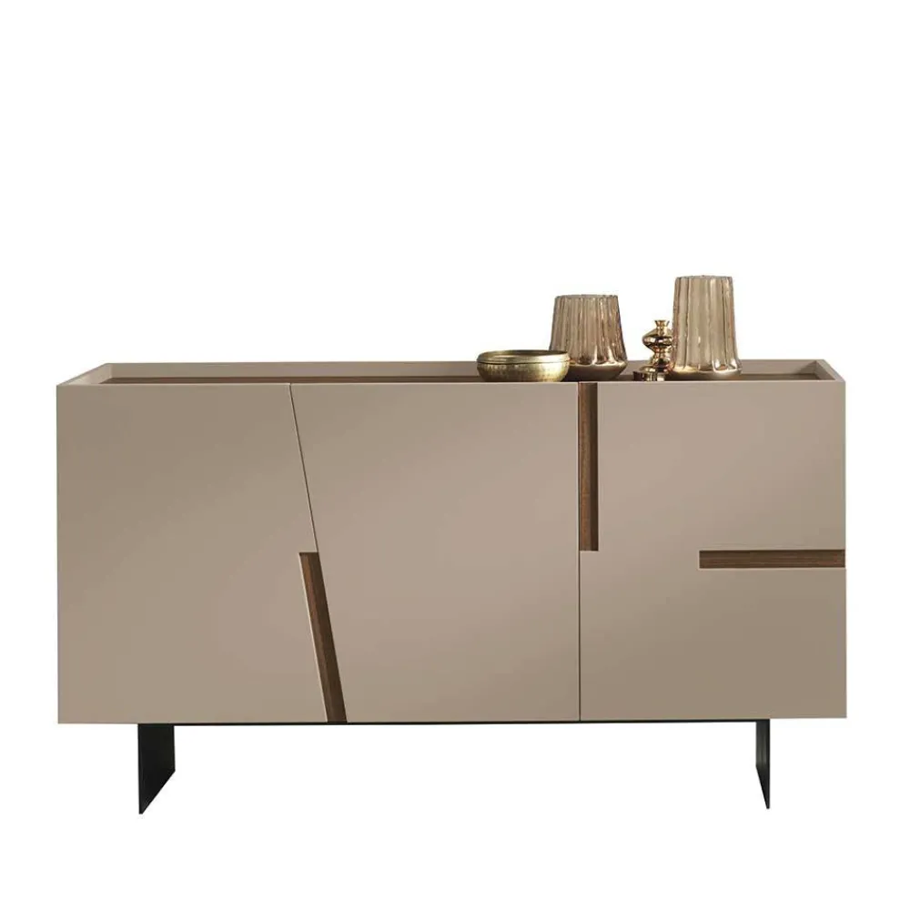 Wohnen Sideboards<3-türiges Sidebodard in Taupe und Teak - Cadiz