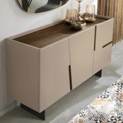 Wohnen Sideboards<3-türiges Sidebodard in Taupe und Teak - Cadiz