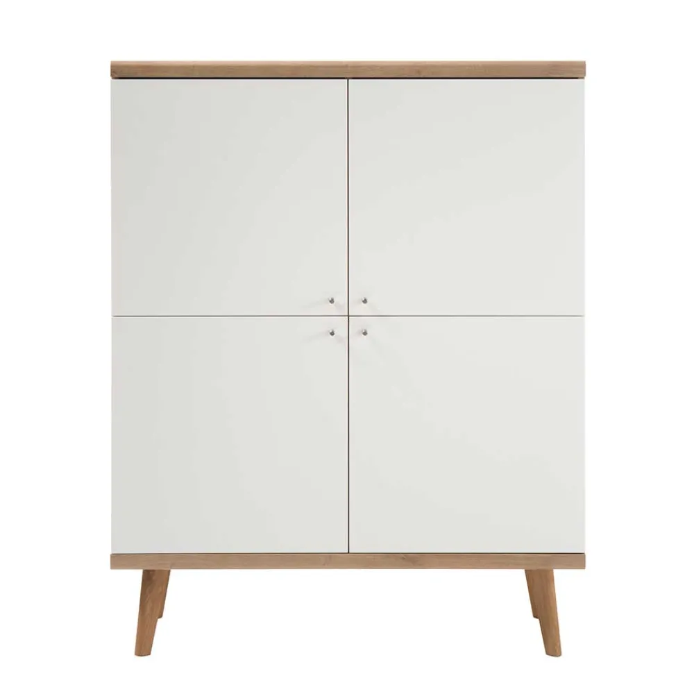 Wohnen Highboards<4-türiges Skandi Highboard in Weiß & Eiche - Cablos