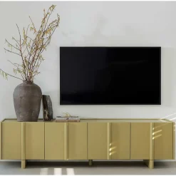 Wohnen Tv & Hifi-Möbel|Lowboards<4-türiges TV Lowboard in Khaki - Biledda