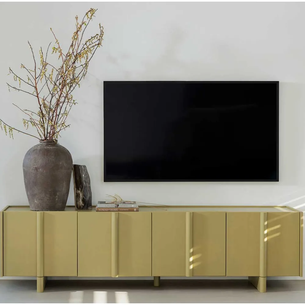 Wohnen Tv & Hifi-Möbel|Lowboards<4-türiges TV Lowboard in Khaki - Biledda