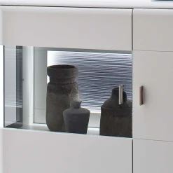 Wohnen Highboards|Vitrinen<2-türiges Wohnzimmer Highboard in Weiß & Anthrazit - Hazime