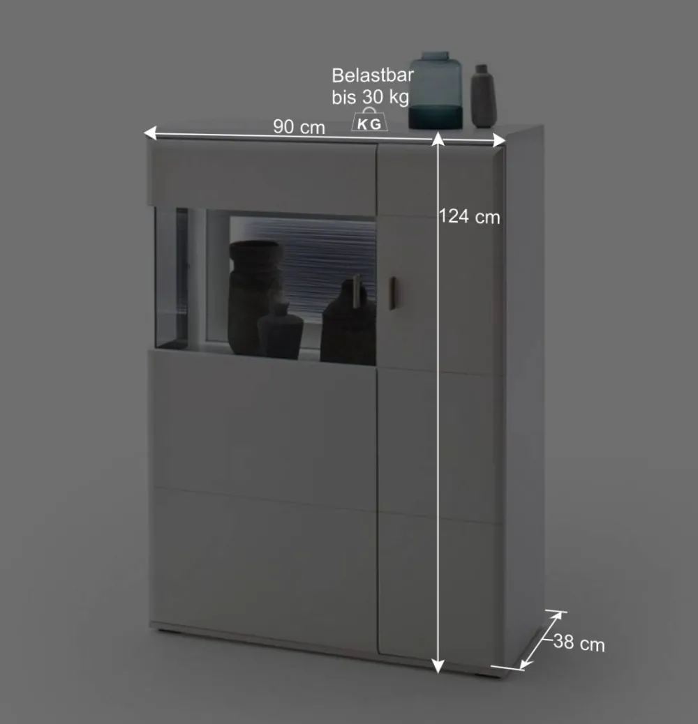 Wohnen Highboards|Vitrinen<2-türiges Wohnzimmer Highboard in Weiß & Anthrazit - Hazime