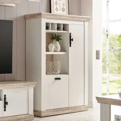 Wohnen Wohnwände<TV Anbauwand im Scandi Landhaus Stil Nedita in Weiß & Shabby Pinie Dekor (vierteilig)