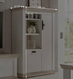 Wohnen Wohnwände<TV Anbauwand im Scandi Landhaus Stil Nedita in Weiß & Shabby Pinie Dekor (vierteilig)
