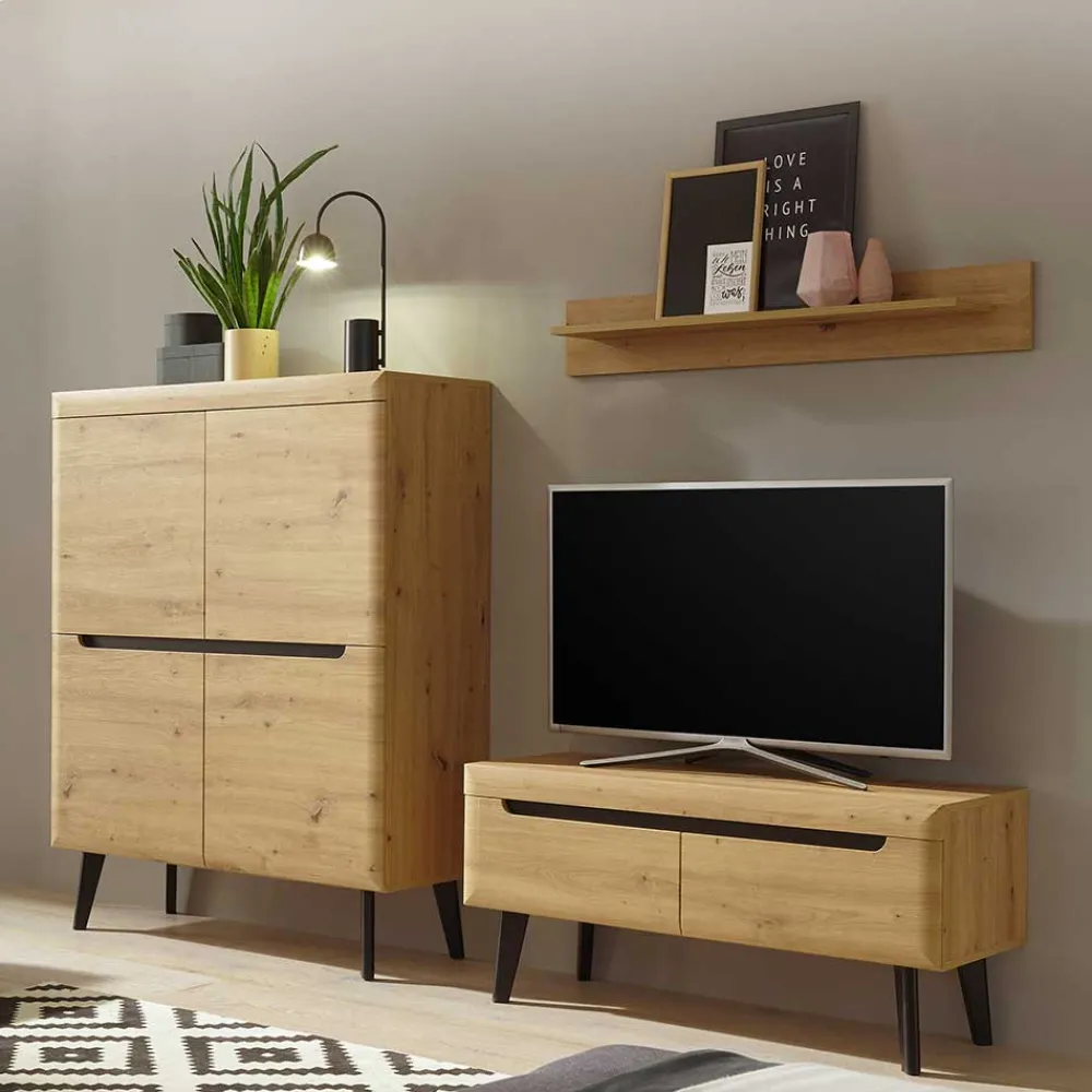 Wohnen Wohnwände<TV Anbauwand in Wildeiche Optik - Olcian (dreiteilig)