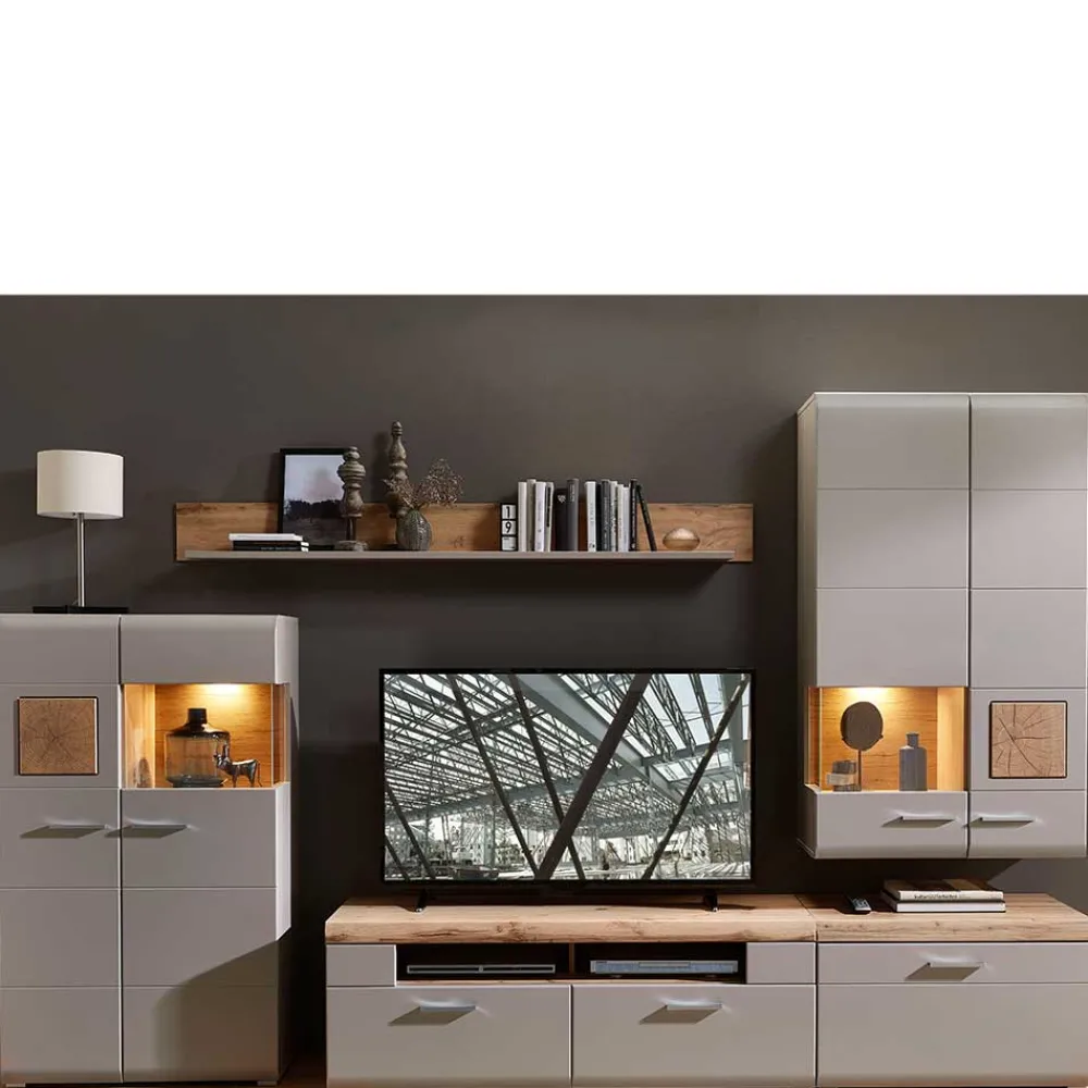 Wohnen Wohnwände<TV Anbauwand Möbel mit LED Licht - Fraguca (fünfteilig)