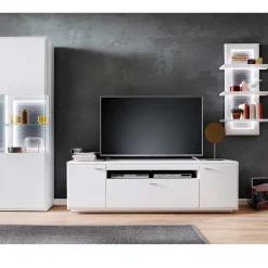 Wohnen Wohnwände<TV Anbauwand Set in Weiß - Hazime (dreiteilig)