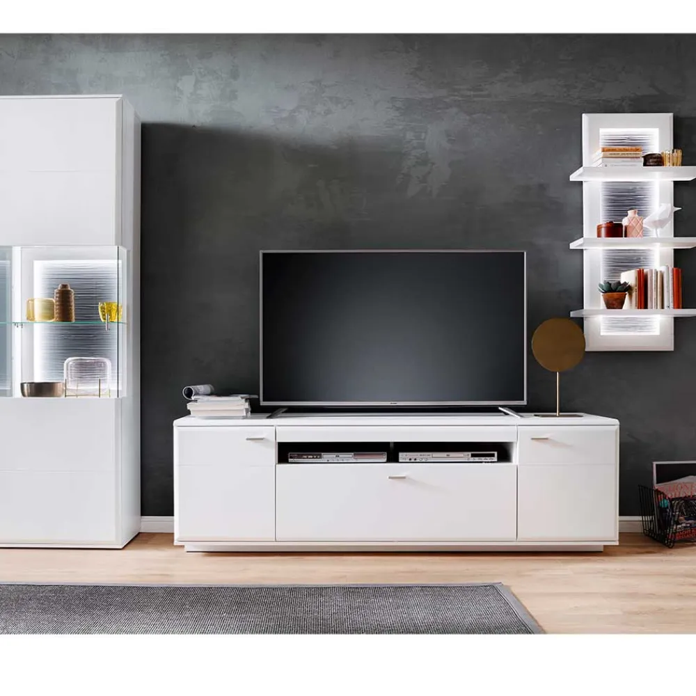 Wohnen Wohnwände<TV Anbauwand Set in Weiß - Hazime (dreiteilig)
