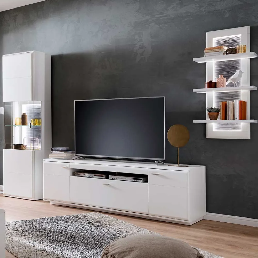 Wohnen Wohnwände<TV Anbauwand Set in Weiß - Hazime (dreiteilig)