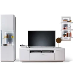 Wohnen Wohnwände<TV Anbauwand Set in Weiß - Hazime (dreiteilig)