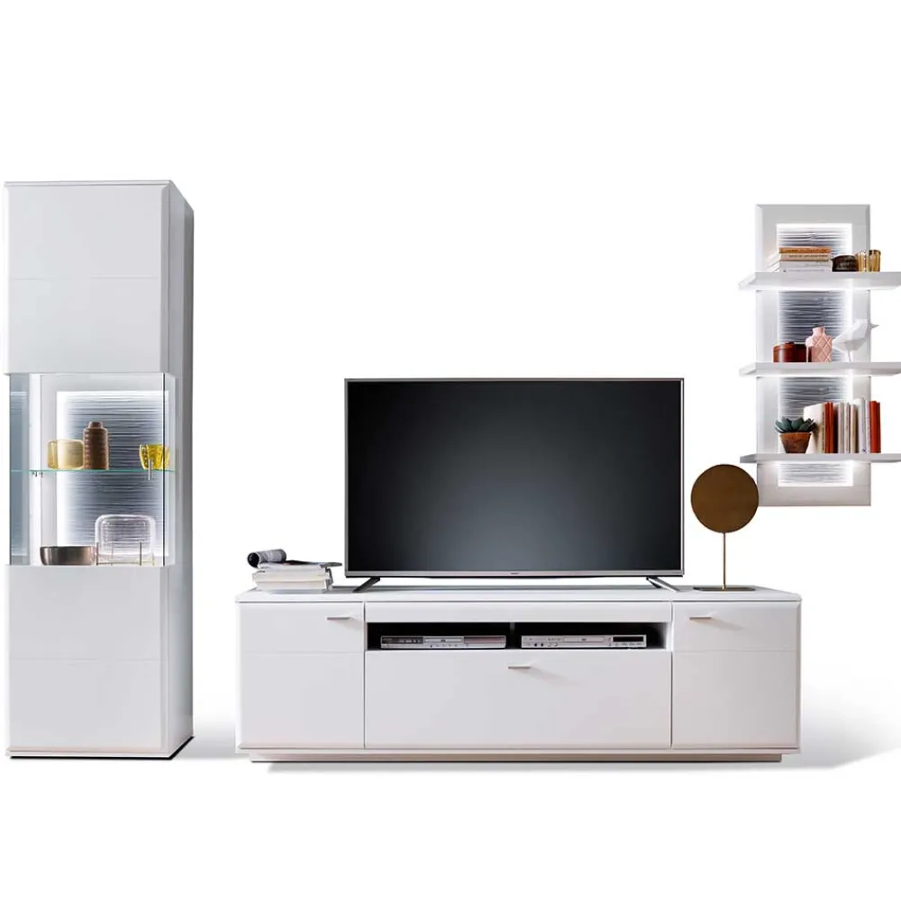 Wohnen Wohnwände<TV Anbauwand Set in Weiß - Hazime (dreiteilig)