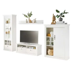 Wohnen Wohnwände<TV Anbauwand Set in weißer Holzoptik Pinie - Liancos (vierteilig)