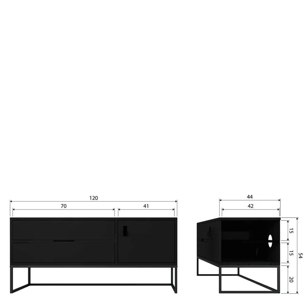 Wohnen Tv & Hifi-Möbel|Lowboards<TV Board - teilmassiv in Schwarz - Almery