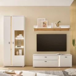 Wohnen Wohnwände<TV Board & Vitrinenschrank & Hängeboard Set - Racelyn (dreiteilig)