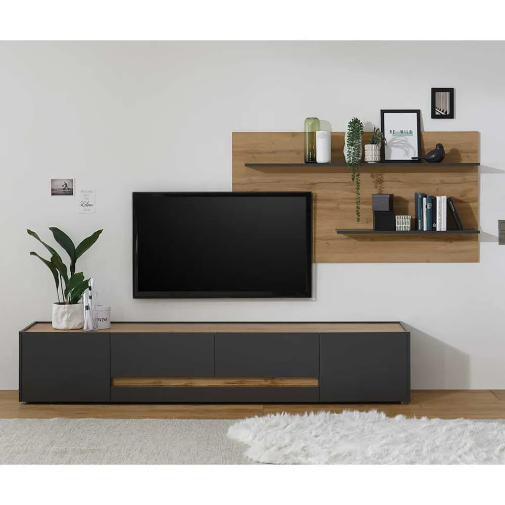 Wohnen Wohnwände<TV Board & Wandpaneel Set - Ahilav (zweiteilig)