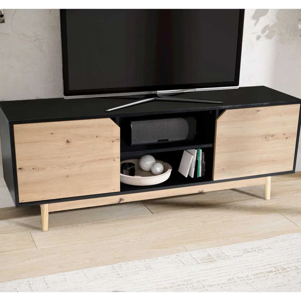 Wohnen Tv & Hifi-Möbel|Lowboards<TV Board in Eiche und Schwarz - Heraklion