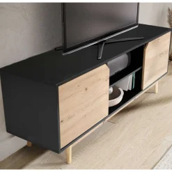 Wohnen Tv & Hifi-Möbel|Lowboards<TV Board in Eiche und Schwarz - Heraklion