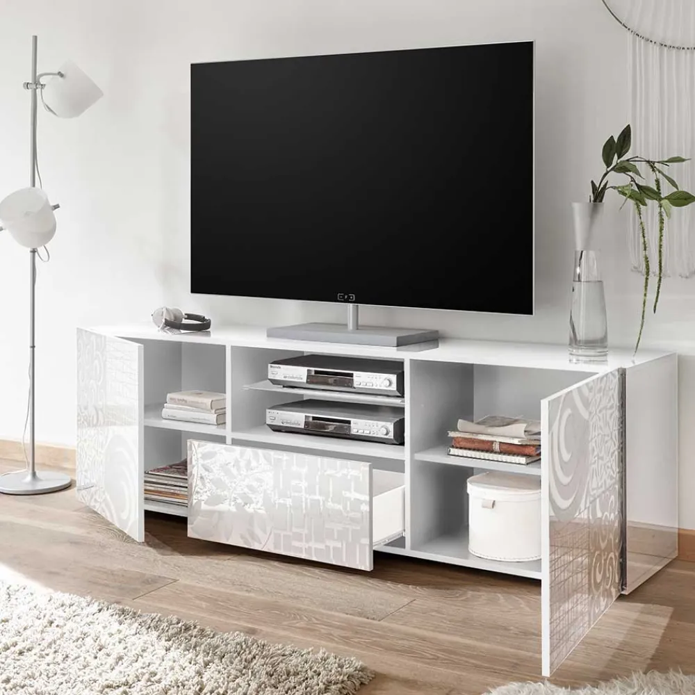 Wohnen Tv & Hifi-Möbel|Lowboards<TV Board in Hochglänzend Weiß lackiert - Vascaub I