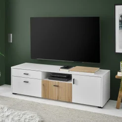 Wohnen Tv & Hifi-Möbel|Lowboards<TV Board in Mattweiß mit Wildeiche - Nenaloro