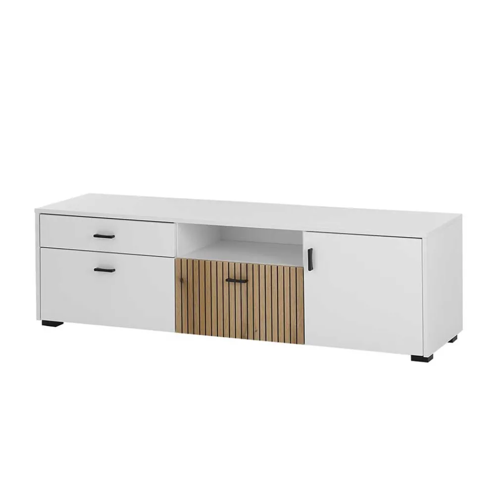 Wohnen Tv & Hifi-Möbel|Lowboards<TV Board in Mattweiß mit Wildeiche - Nenaloro