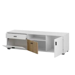 Wohnen Tv & Hifi-Möbel|Lowboards<TV Board in Mattweiß mit Wildeiche - Nenaloro