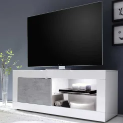 Wohnen Tv & Hifi-Möbel|Lowboards<TV Element in Weiß HG mit Beton Dekor - Narandu
