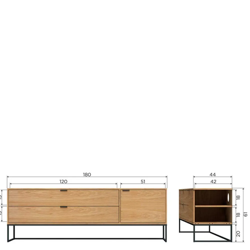 Wohnen Tv & Hifi-Möbel|Lowboards<TV Kommode in Eiche Natur Dekor - Ariadelco