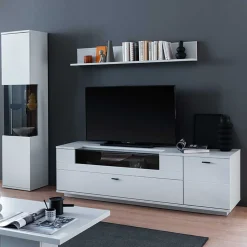 Wohnen Wohnwände<TV Lowboard & Vitrine & Wandboard Set - Apulco (dreiteilig)
